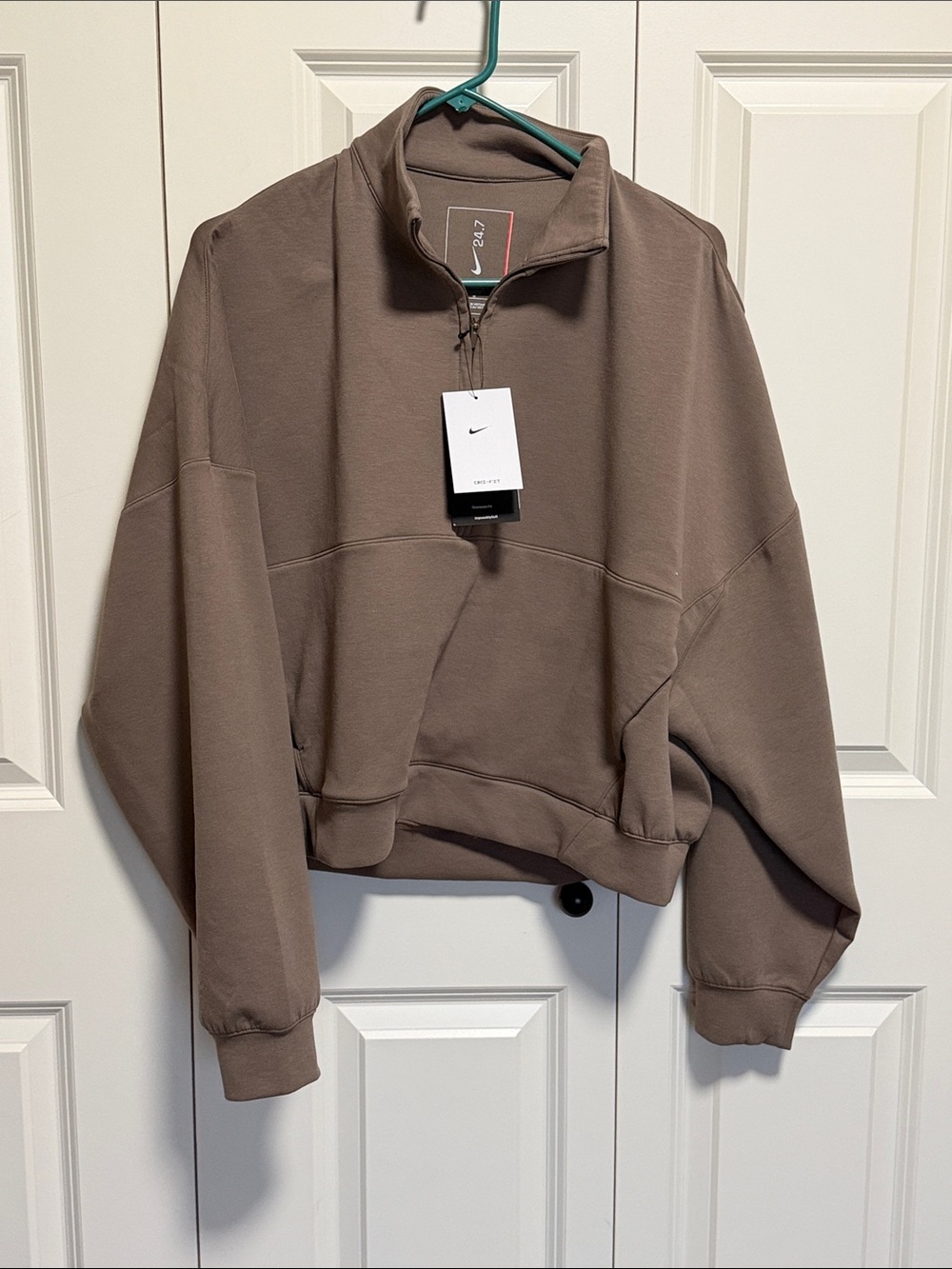 Nike 24.7 Cropped Half-Zip Pullover in Taupe Brown NWT!